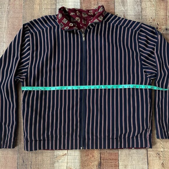 Vintage Women’s Reversible Navy Blue & Red Striped Geometric shaped Jacket - Picture 6 of 10